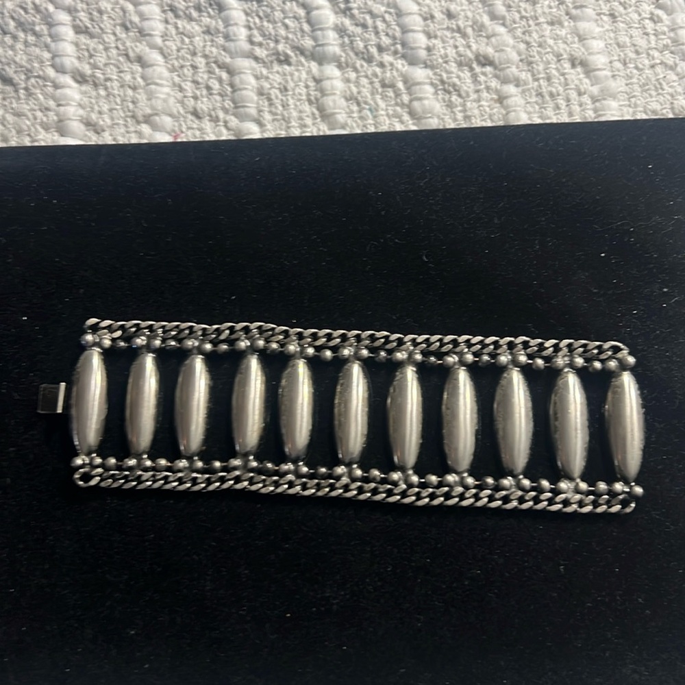 Vintage art deco wide gate bracelet hook catch silver tone untested Size 7”LX2”W
